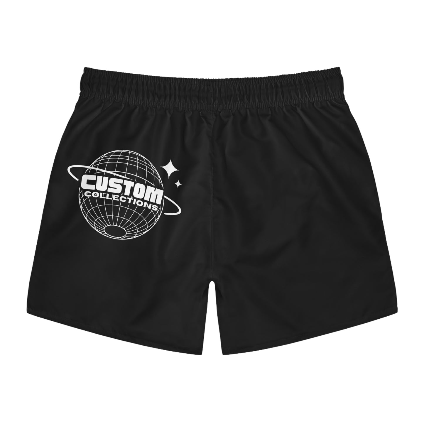CustomCollections Black Swim Trunks with Globe Design