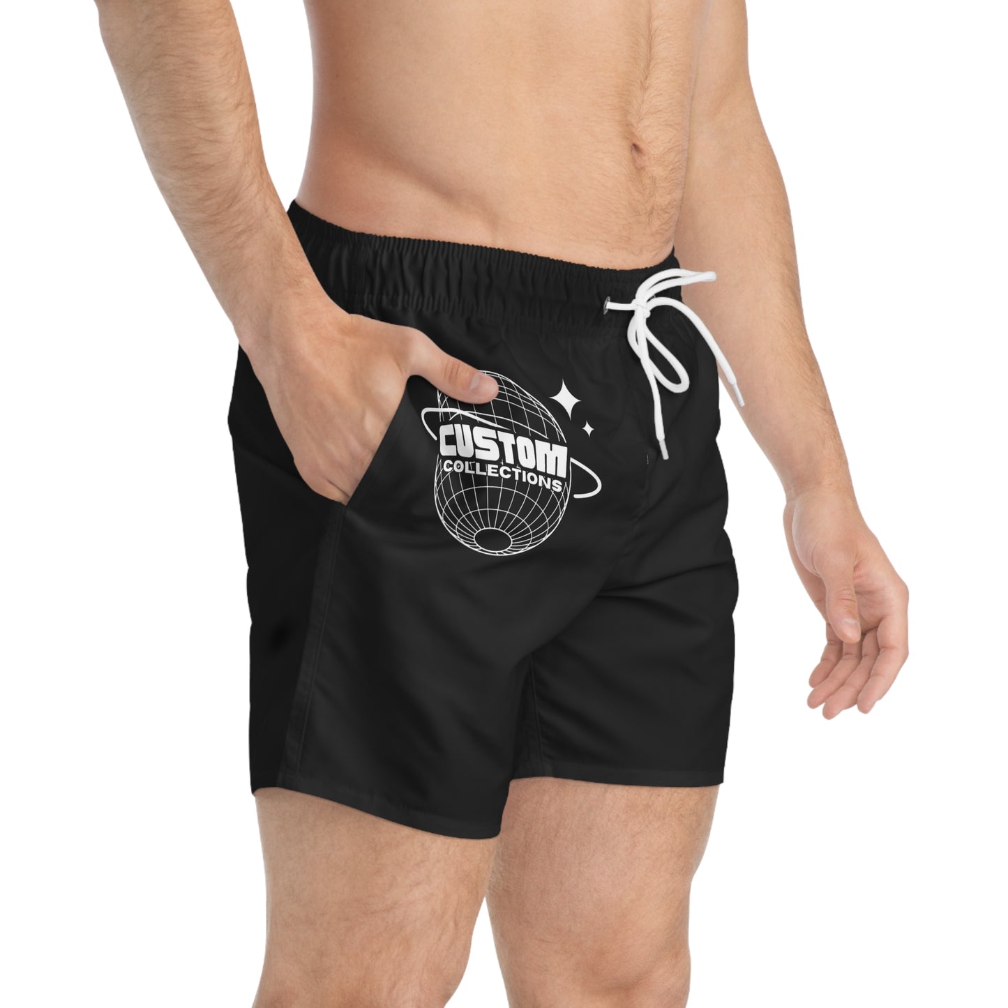 CustomCollections Black Swim Trunks with Globe Design