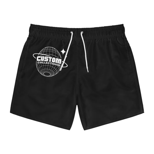 CustomCollections Black Swim Trunks with Globe Design